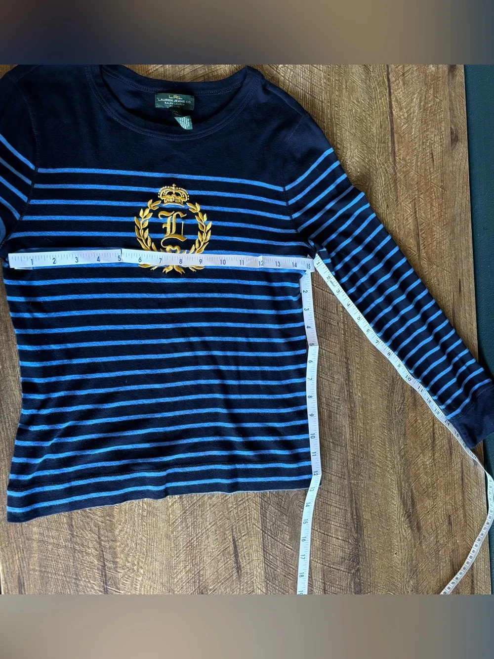 Lauren Ralph Lauren Navy & Light Blue Striped Crest Sweater